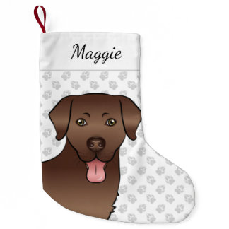Brown Labrador Retriever Cartoon Dog Head &amp; Name Small Christmas Stocking