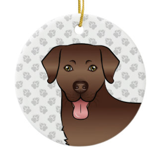 Brown Labrador Retriever Cartoon Dog Head &amp; Text Ceramic Ornament