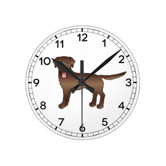 Brown Labrador Retriever Cartoon Dog Illustration Round Clock