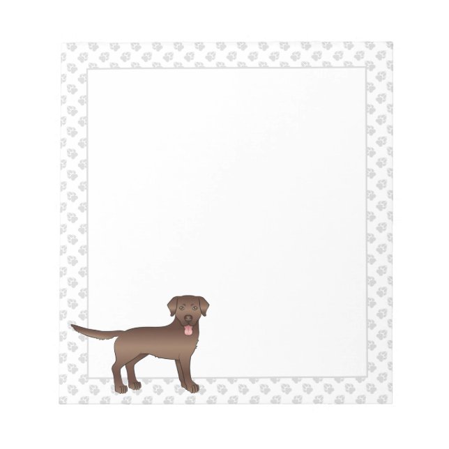 Brown Labrador Retriever Cartoon Dog & Paws Notepad (Front)