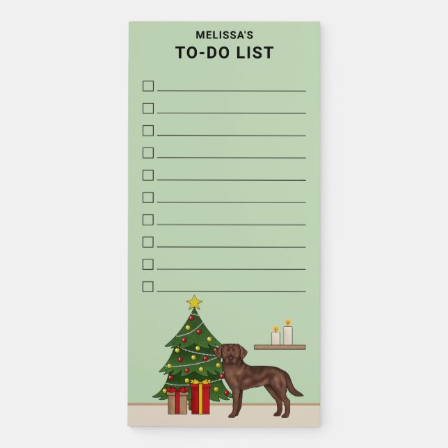 Brown Labrador Retriever Christmas Checklist Magnetic Notepad (Front)