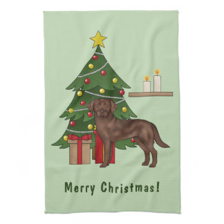 Brown Labrador Retriever Dog With Christmas Tree Kitchen Towel