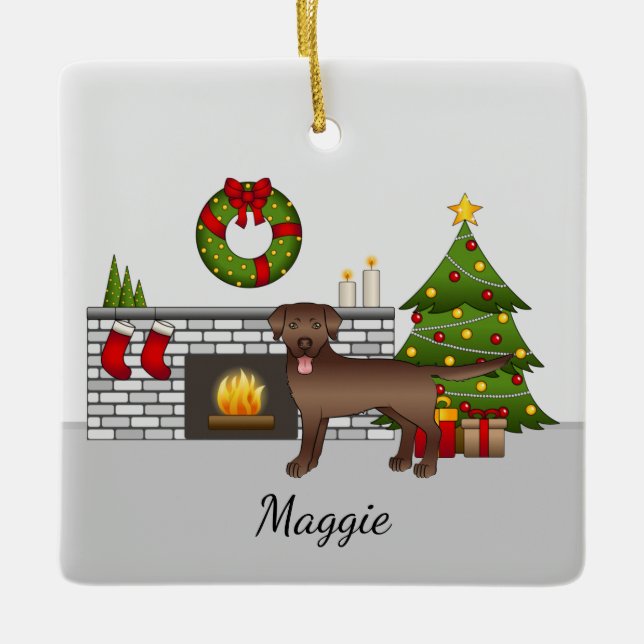 Brown Labrador Retriever - Festive Christmas Room Ceramic Ornament (Front)