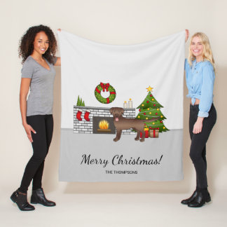 Brown Labrador Retriever - Festive Christmas Room Fleece Blanket