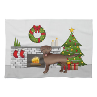Brown Labrador Retriever - Festive Christmas Room Kitchen Towel