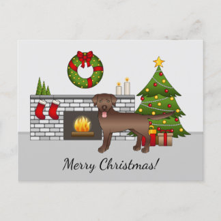 Brown Labrador Retriever - Festive Christmas Room Postcard