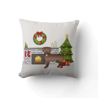 Brown Labrador Retriever - Festive Christmas Room Throw Pillow