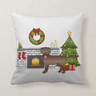 Brown Labrador Retriever - Festive Christmas Room Throw Pillow