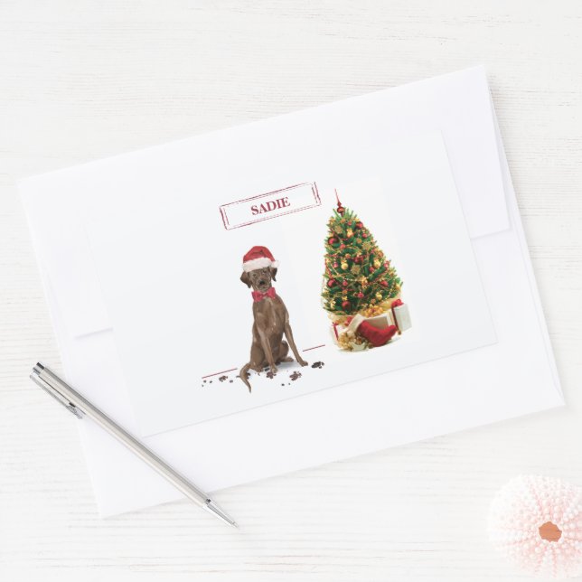 Brown Labrador Retriever Funny Christmas Dog Tree Rectangular Sticker (Envelope)