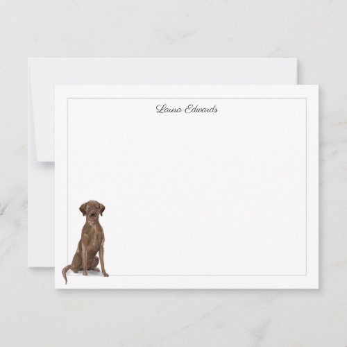 Brown Labrador Retriever Gray Border Personalized Note Card