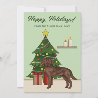 Brown Labrador Retriever Green Festive Christmas Holiday Card