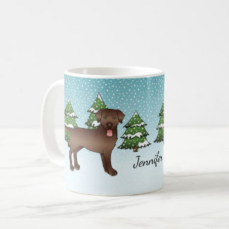 Brown Labrador Retriever In A Winter Forest &amp; Name Coffee Mug