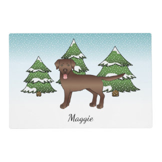Brown Labrador Retriever In A Winter Forest &amp; Name Placemat