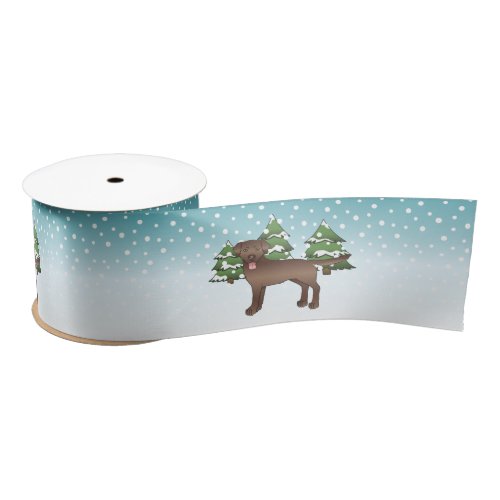 Brown Labrador Retriever In A Winter Forest Satin Ribbon