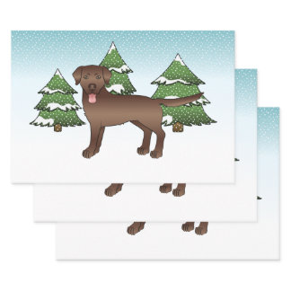 Brown Labrador Retriever In A Winter Forest Wrapping Paper Sheets