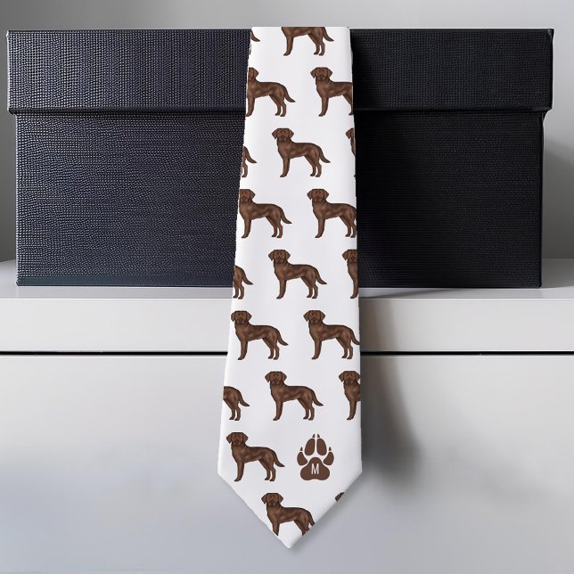Brown Labrador Retriever Pattern Custom Monogram Neck Tie (Please note: This image is a digital mockup.)