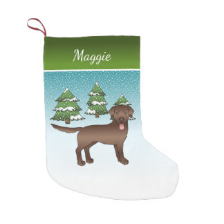 Brown Labrador Retriever - Winter Forest &amp; Name Small Christmas Stocking
