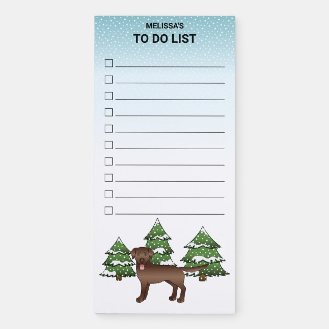 Brown Labrador Retriever Winter Forest To Do List Magnetic Notepad (Front)
