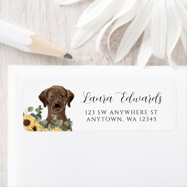 Brown Labrador Sunflower Eucalyptus Return Address Label (Insitu)