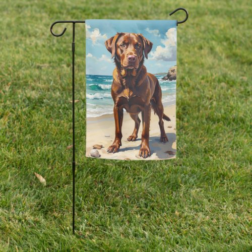Brown Labrador Sunny Beach Dog Art Garden Flag