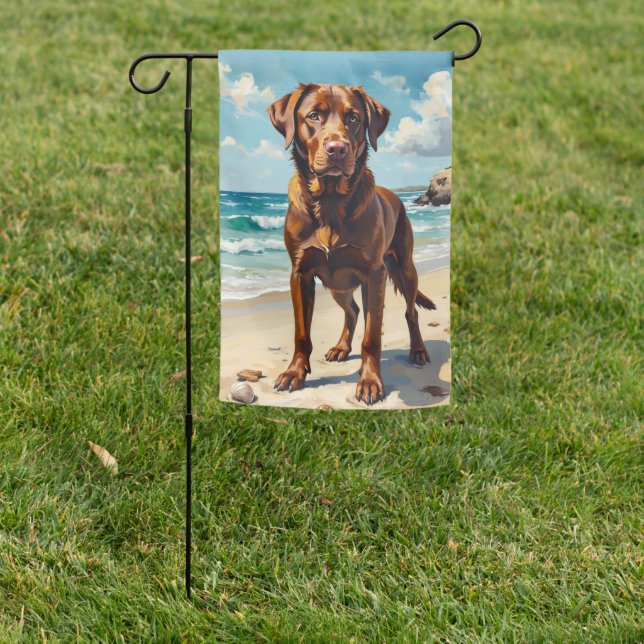 Brown Labrador Sunny Beach Dog Art Garden Flag (In SItu)