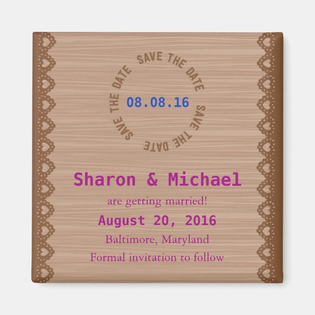 Brown Lace save the date magnet (Front)