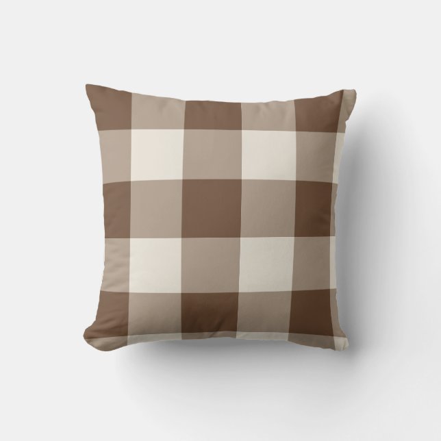 Brown Large Checkered Gingham Throw Pillow (Front)