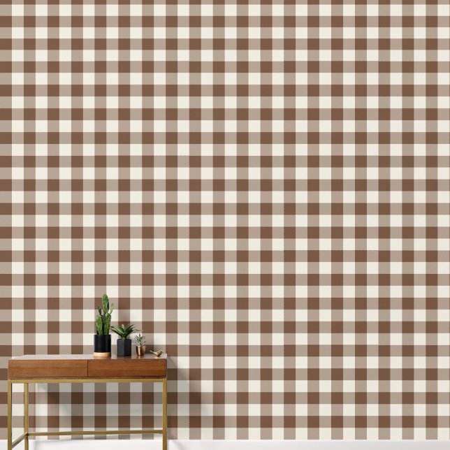 Brown Large Checkered Gingham Wallpaper (Hallway)