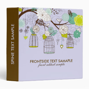 Brown & Lavender Retro Bird Cages & Flowers 3 Ring Binder