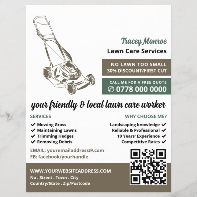 Brown Lawn-Mower, Lawn Care Services Flyer (Front)