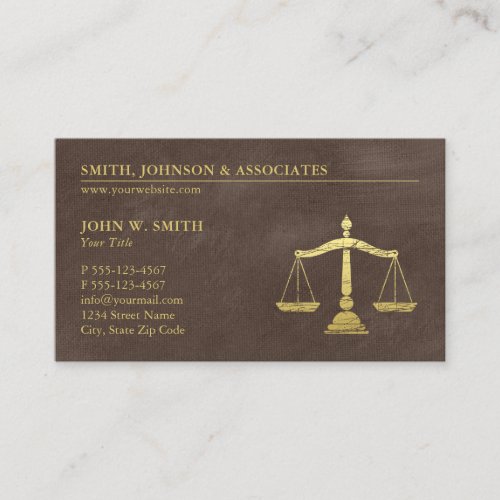 Brown Lawyer Scales of Justice Gold effect Canvas Business Card