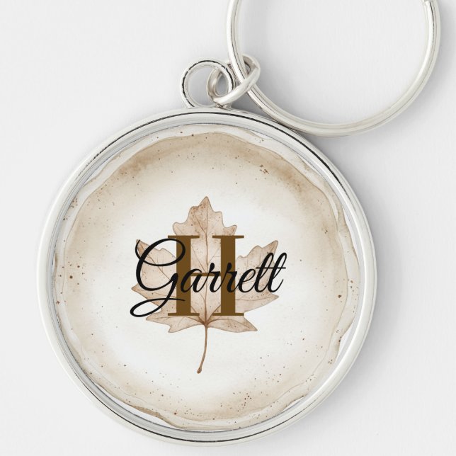 Brown Leaf Monogram Name Keychain (Front)