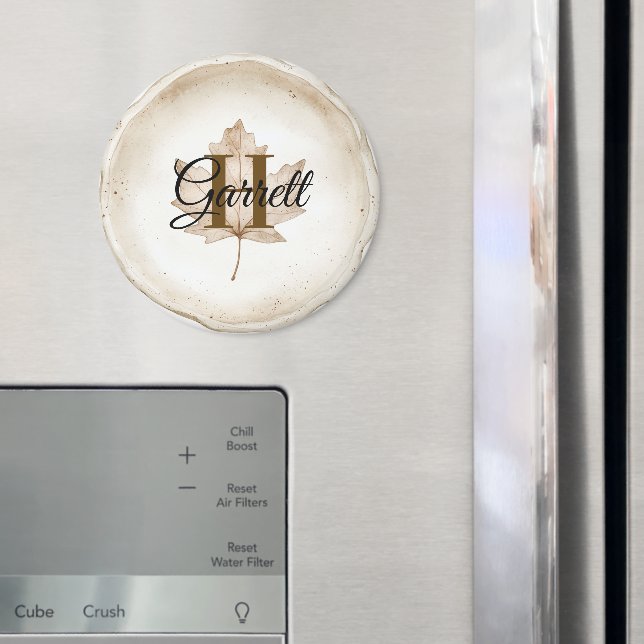 Brown Leaf Monogram Name Magnet (In Situ (Fridge))