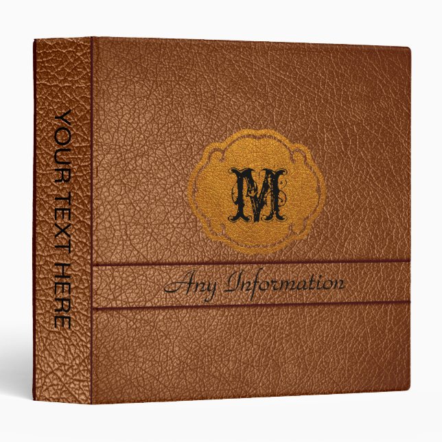 Brown Leather 3 Ring Binder (Front/Spine)