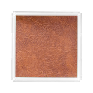 Brown leather acrylic tray