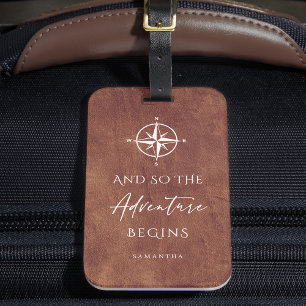 Brown Leather Adventure Begins Personalized Luggage Tag