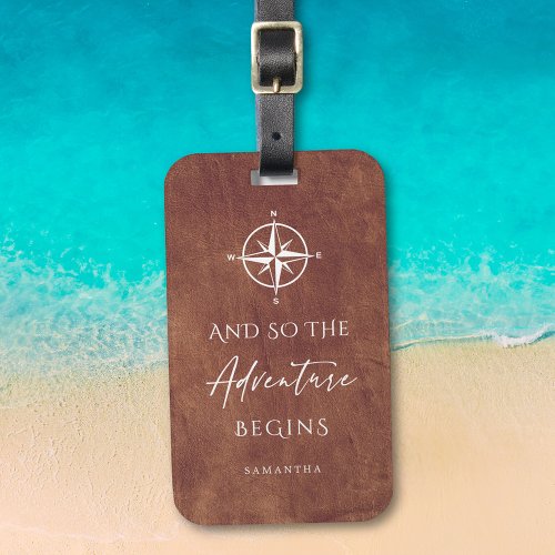  Brown Leather Adventure Begins Personalized Luggage Tag