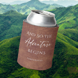 Brown Leather Adventure Personalized Can Cooler