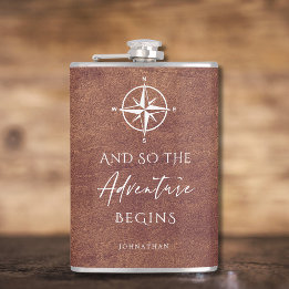 Brown Leather Adventure Personalized Flask