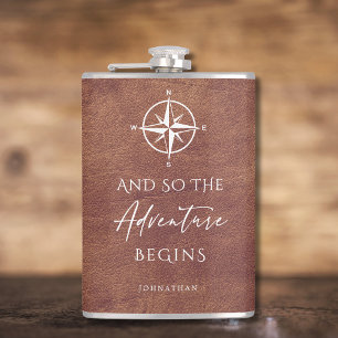 Brown Leather Adventure Personalized Flask
