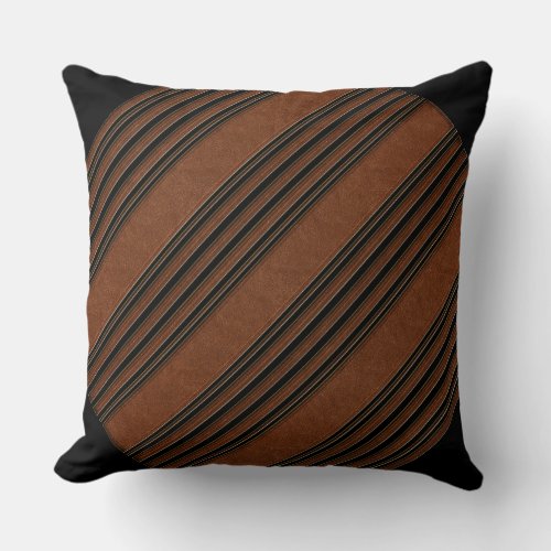 Brown Leather And Black Throw Pillow