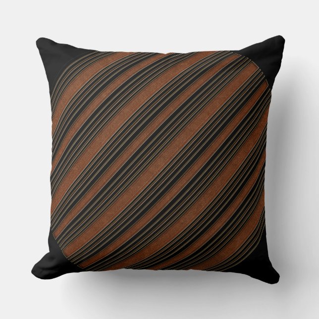 Brown Leather And Black Throw Pillow (Front)