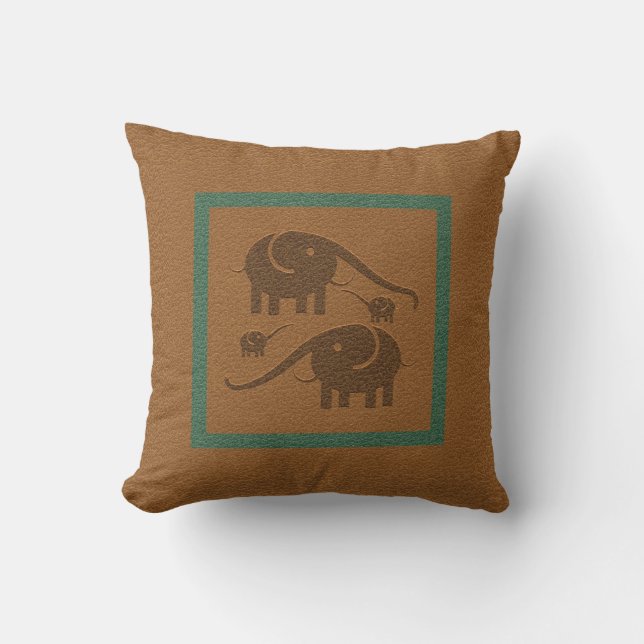 Brown Leather And Brown Elephants Throw Pillow (Front)