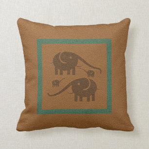 Brown Leather And Brown Elephants Throw Pillow
