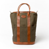 Brown Leather and Green Canvas Helmet Bag (Front)