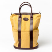 Brown Leather and Yellow Canvas Helmet Bag (Front)