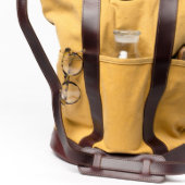 Brown Leather and Yellow Canvas Helmet Bag (Detail)