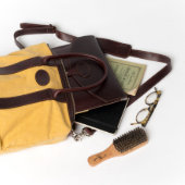Brown Leather and Yellow Canvas Helmet Bag (Contents)
