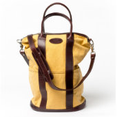 Brown Leather and Yellow Canvas Large Helmet Bag (Front w/Glasses)
