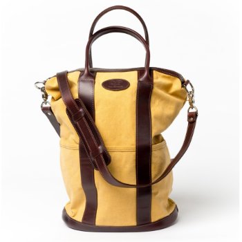 Brown Leather And Yellow Canvas Large Helmet Bag by qpcollections at Zazzle